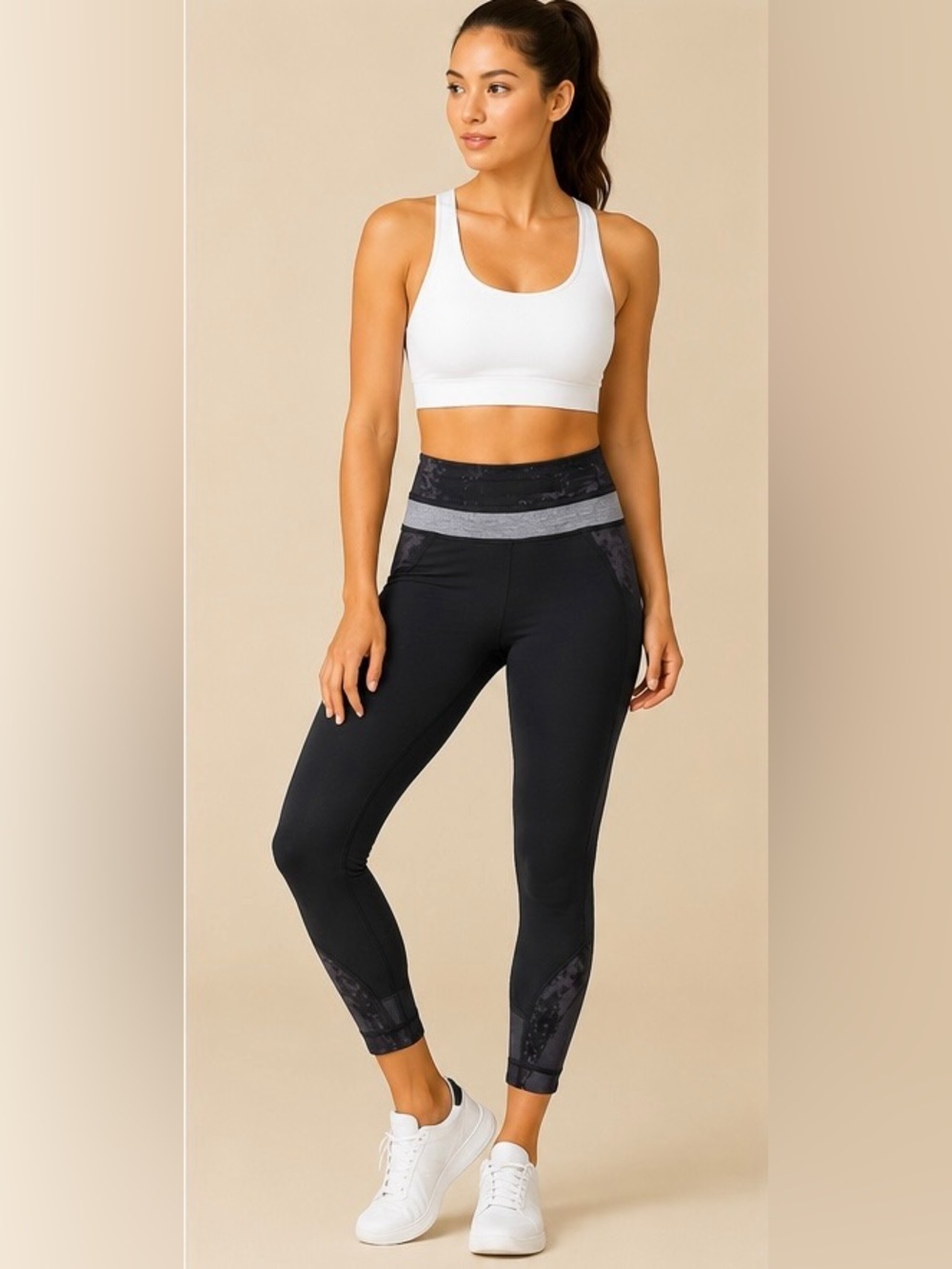 lululemon athletica Black Performance Leggings with Gray Waistband